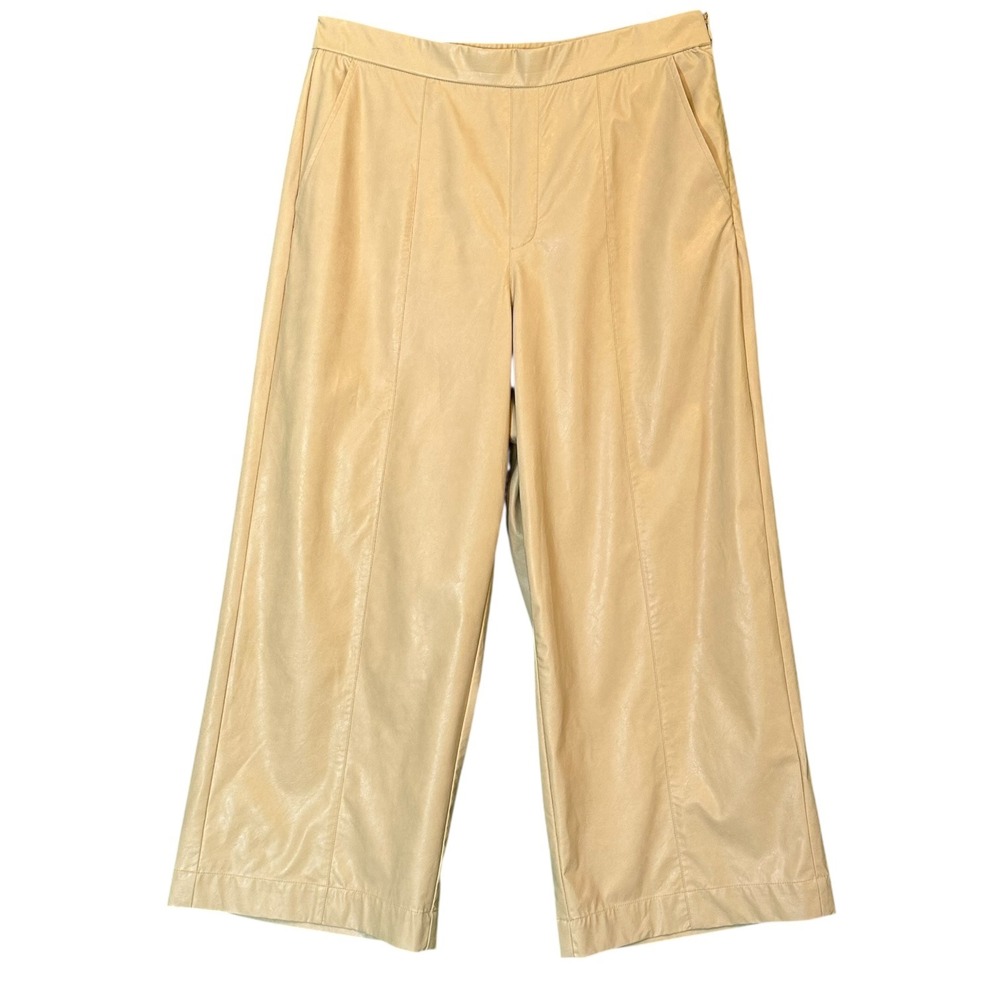 Tyler Boe Peyton Pleather Pants Wide‎ Leg Crop Faux Leather Womens 10 Tan - Picture 3 of 15